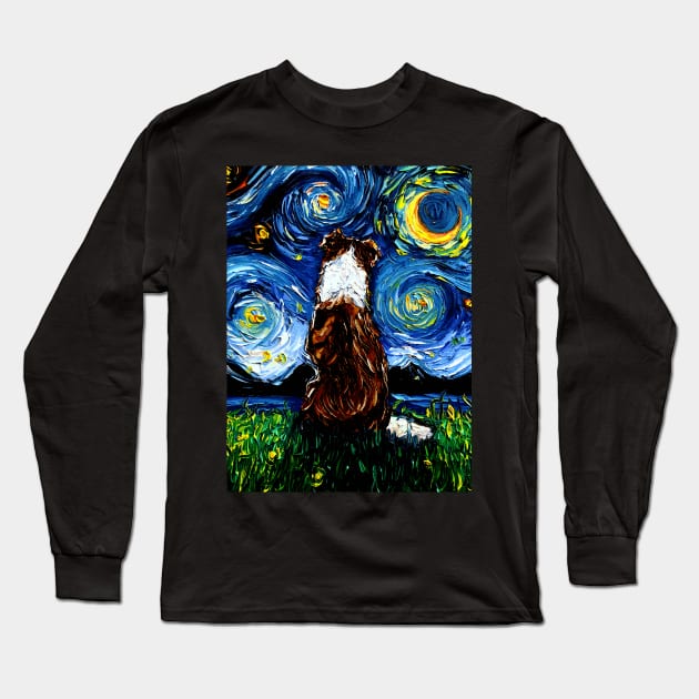 Border Collie Night 3 (Brown) Long Sleeve T-Shirt by sagittariusgallery